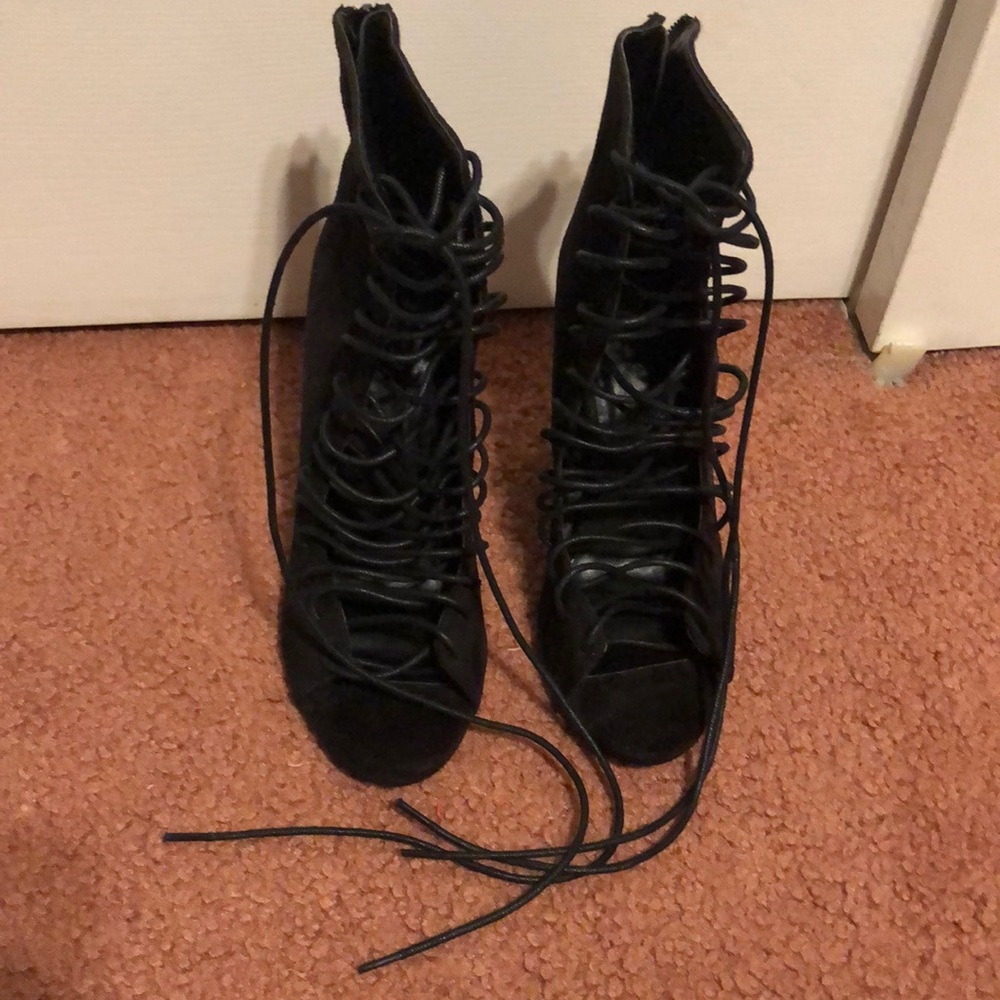 Charlotte Russe Racer Suede Tieup/Zipup Booties